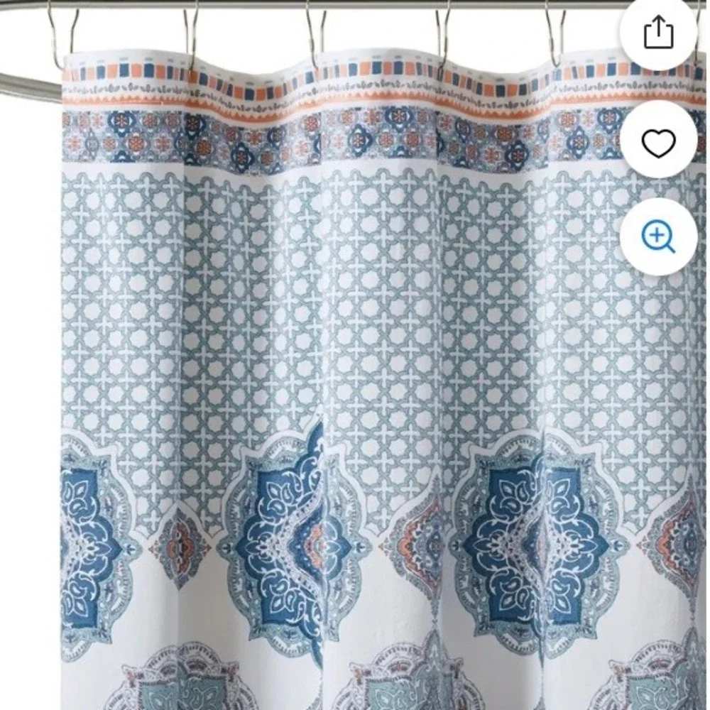 Mainstays Blue Boho floral larShower Curtain 72x71 Medallion Mink Velvet‎ large